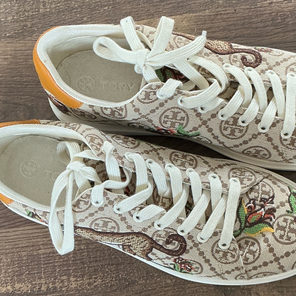 Tory Burch Women's Sneakers - Cream and Orange Pattern